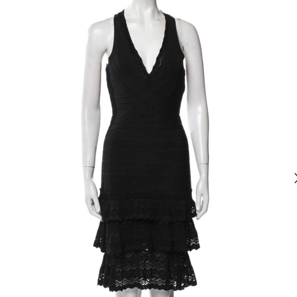 Herve Leger Black Bandage and Lace V-Neck Bodycon Dress Size S New with Tags